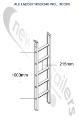 F-1054201 STAS Watertight Planker Aluminium 5 Rung Access Ladder - With Brackets  1450 x 340m