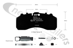N1001884 SAF Brake Pads (Knorr Bremse ) SB7 -  SN7 22.5" Disc / 22.5" Caliper - With Caliper Fitting Kit