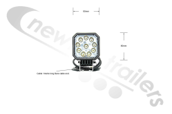 42-1009-011 Aspoeck WorkLamp LED Work/REV Lamp Square 1.5m Cable - 1600 Lumen Work Light